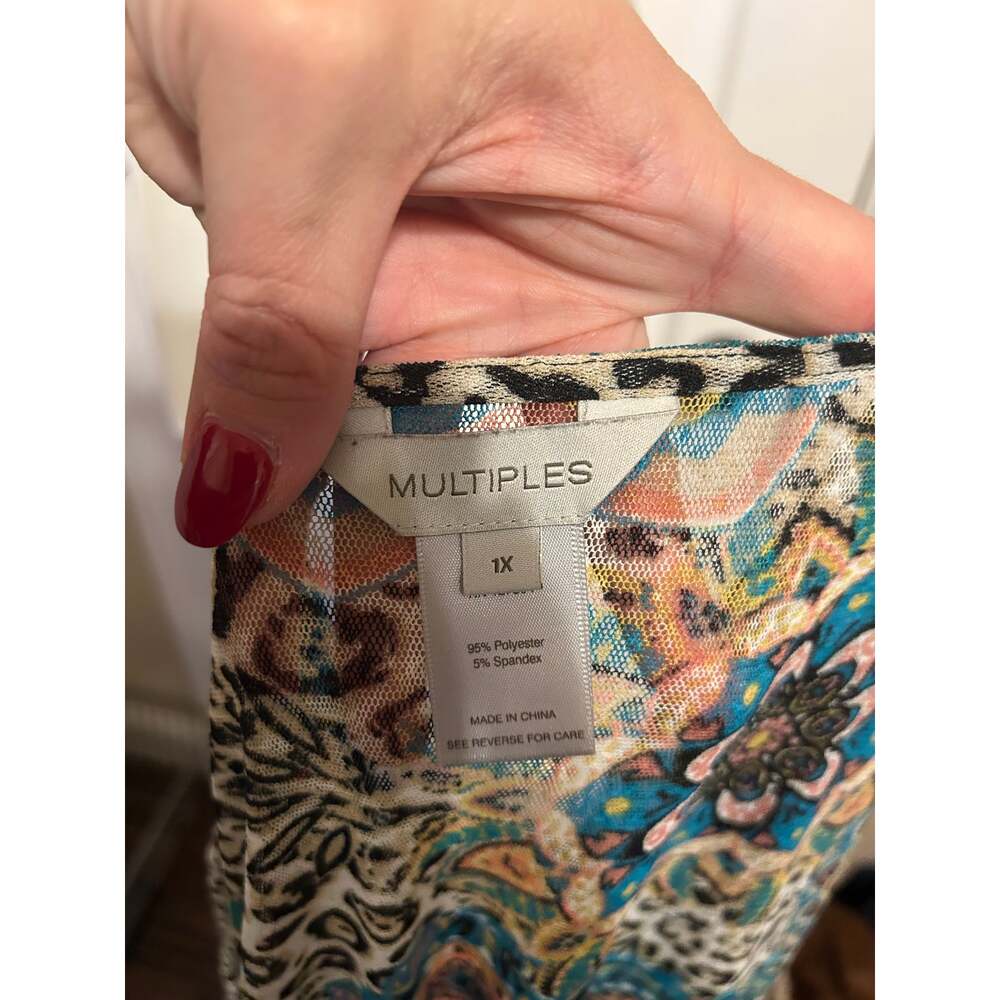 Multiples by David Benjamin Plus Size Mixed Print Ruffle Open-Front Cardigan - Picture 4 of 5